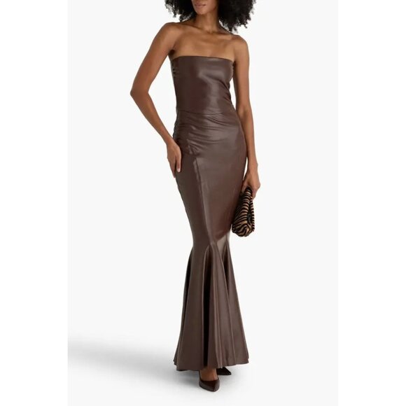 Norma Kamali Dresses & Skirts - NWT Norma Kamali Strapless Faux Leather Fishtail Gown Chocolate Brown Size L